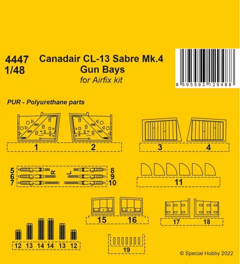 Resinová sada CMK 4447 zbraňové schránky Canadair CL-13 Sabre Mk.4 v měřítku 1/48