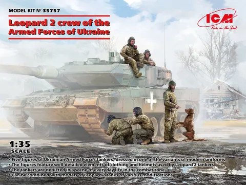 Krabice stavebnice figurek ICM 35757 osádka tanku Leopard Ozbrojených sil Ukrajiny v měřítku 1/35