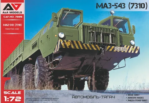 Plastiková stavebnice A&A Models AAM7225 MAZ-543 v měřítku 1/72, těžký dělostřelecký nákladní automobil