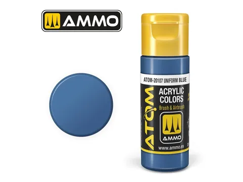 Lahvička akrylové barvy AMMO Mig ATOM Color ATOM-20107 uniformní modrá 20 ml
