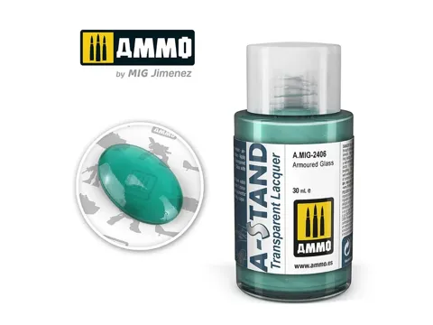 Lahvička lakové barvy AMMO Mig A-STAND A.MIG-2406 pancéřové sklo (Armoured Glass) 30 ml
