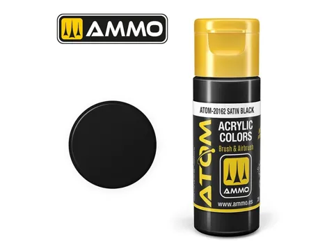 Lahvička akrylové barvy AMMO Mig ATOM Color 20162 černá saténová 20 ml