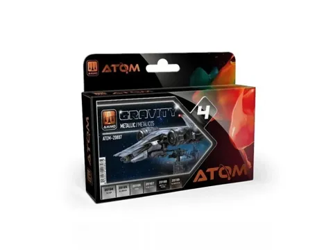 Sada akrylových barev AMMO Mig ATOM Gravity Set 5 – šest lahviček šedých odstínů po 20 ml