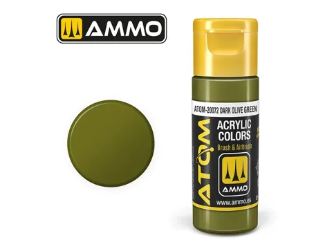 Lahvička akrylové barvy AMMO Mig ATOM COLOR ATOM-20072 tmavě olivová zelená 20 ml