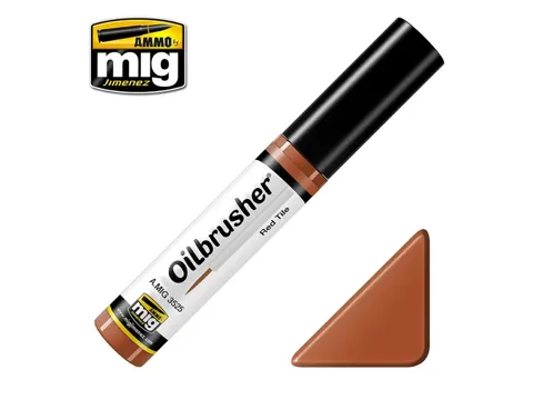 Lahvička olejové barvy AMMO Mig 3525 OILBRUSHER cihlově červená Red Tile 10 ml s aplikátorem