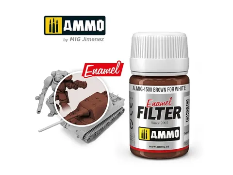 Lahvička enamelového filtru AMMO Mig A.MIG-1500 Filter hnědý pro bílou 35 ml