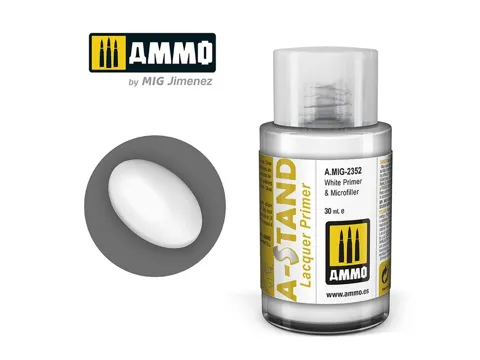 Balení bílého primeru AMMO Mig A-STAND A.MIG-2352 White Primer & Microfiller