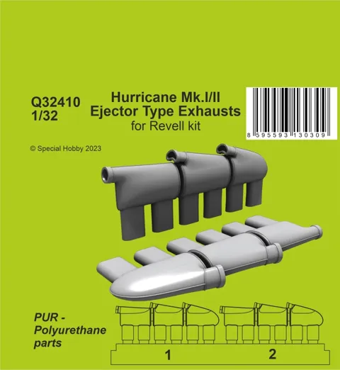 Resinové výfuky CMK Q32410 ejektorového typu pro Hurricane Mk.I/II v měřítku 1/32