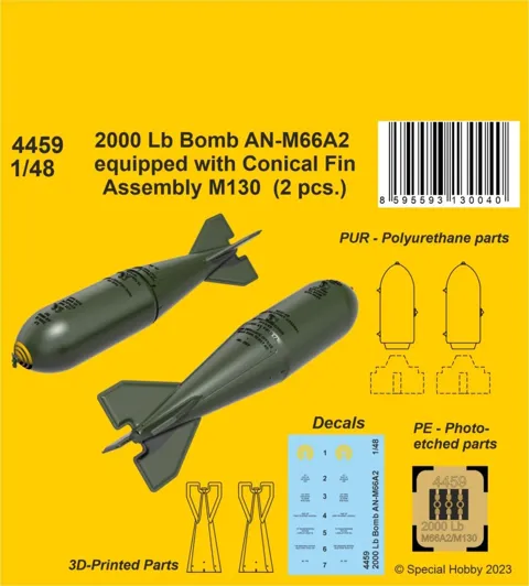 Resinová sada CMK 4459 – dvě pumy AN-M66A2 2000 lb s koncovkou M130 v měřítku 1/48