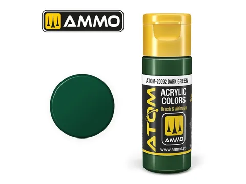 Lahvička akrylové barvy AMMO Mig ATOM COLOR 20092 tmavě zelená Dark Green 20 ml