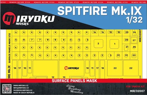 Masky Miryoku MIR-32007 povrchových panelů pro Spitfire Mk.IX v měřítku 1/32