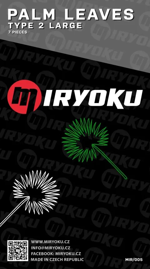 Miryoku 1/35 palmové listy TYPE 2 LARGE — sada 7 listů vyřezaných z transparentní fólie