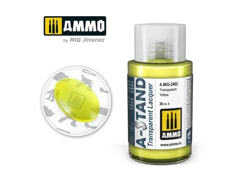 Lahvička lakové barvy AMMO Mig A-STAND A.MIG-2402 transparentní žlutá 30 ml
