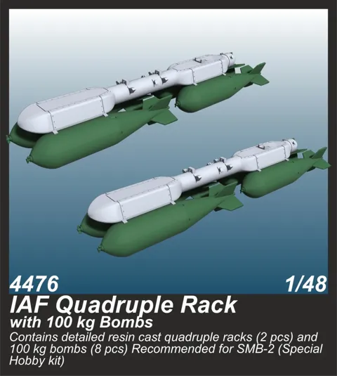 Resinová sada CMK 4476 – izraelské čtyřnásobné závěsníky se 100kg pumami v měřítku 1/48