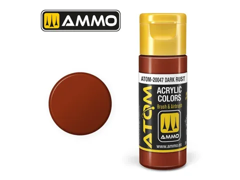Lahvička akrylové barvy AMMO Mig ATOM COLOR 20047 tmavá rez (Dark Rust) 20 ml