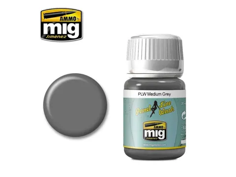 Lahvička AMMO Mig 1601 PLW Panel Line Wash středně šedá Medium Grey 35 ml