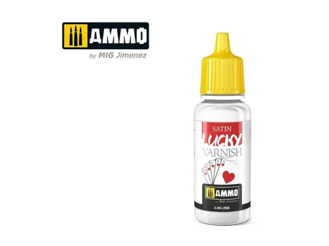 Lahvička akrylového laku AMMO Mig A.MIG-2056 LUCKY VARNISH Satin 17 ml