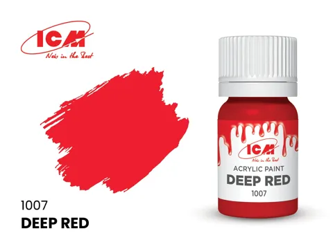 Lahvička akrylové barvy ICM Acrylic 1007 sytá červená Deep Red 12 ml