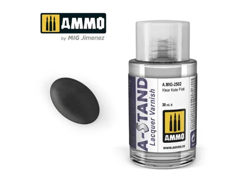 Lahvička čirého matného laku AMMO Mig A-STAND Klear Kote Flat A.MIG-2502, 30 ml
