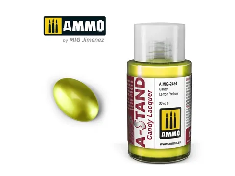 Lahvička lakové barvy AMMO Mig A-STAND A.MIG-2454 candy citronová žlutá 30 ml