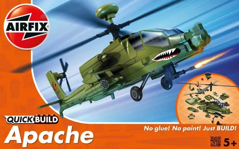 Krabice zacvakávacího modelu Airfix Quick Build J6004 Boeing Apache s předbarvenými díly