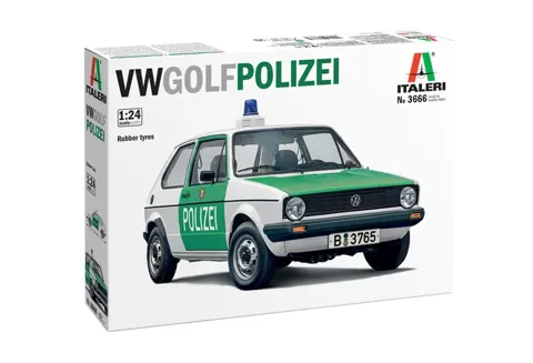 Krabice plastikové stavebnice Italeri 3666 VW Golf POLIZEI v měřítku 1/24