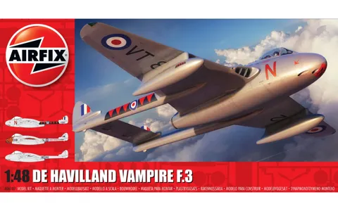 Krabice plastikové stavebnice Airfix Classic Kit A06107 de Havilland Vampire F.3 v měřítku 1:48