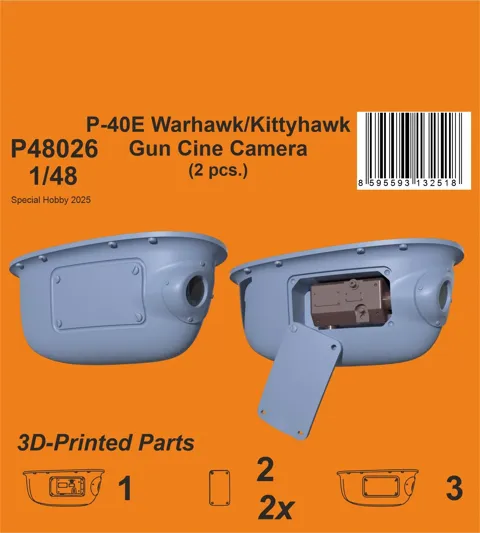 Resinový 3D tištěný díl CMK P48026 – kamera kulometů N-2 pro P-40E v měřítku 1/48