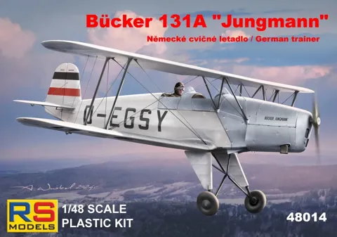 Krabice stavebnice RS Models 48014 Bücker Bü 131A Jungmann v měřítku 1/48