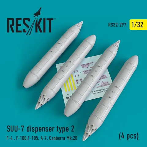 Sada podvěsných kontejnerů Reskit RS32-0297 SUU-7 typ 2 v měřítku 1/32, 4 díly