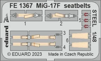 Barevný ocelový fotolept Eduard FE1367 MiG-17F upínací pásy STEEL v měřítku 1/48