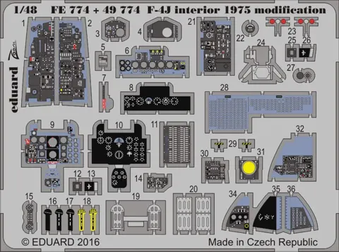 Fotoleptaný set Eduard FE774 interiér F-4J 1/48 pro stavebnici Academy