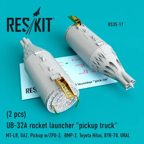 Dva díly raketometu UB-32A Reskit RS35-0017 v měřítku 1/35 pro modely pickupů