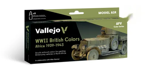 Sada akrylových barev Vallejo Model Air 71622 WWII British Colors Africa, 8 lahviček po 18 ml