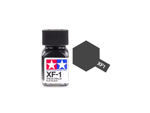 Skleněná lahvička emailové barvy Tamiya Enamel 80301 XF-1 černá matná 10 ml