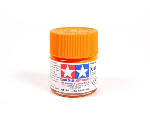 Skleněná lahvička akrylové barvy Tamiya Acrylic Mini X-6 Orange oranžová lesklá 10 ml