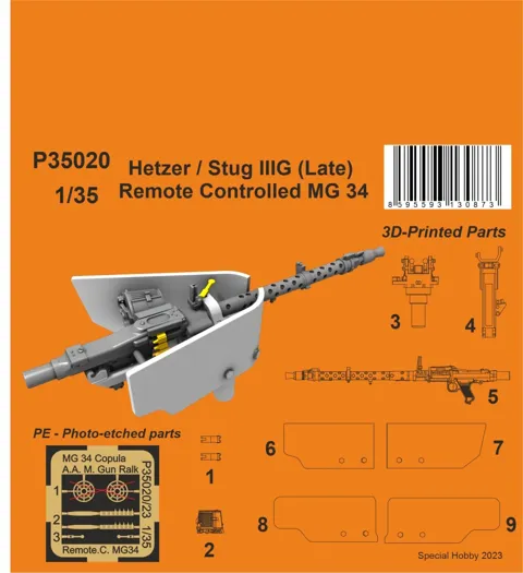 Resinový 3D tištěný set CMK P35020 dálkově ovládaný kulomet MG 34 pro Hetzer / StuG III G v měřítku 1/35