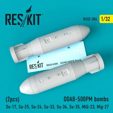 Sada leteckých pum Reskit RS32-0306 ODAB-500PM v měřítku 1/32, 2 díly