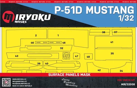 Miryoku MIR-32008 masky povrchových panelů P-51D Mustang v měřítku 1/32
