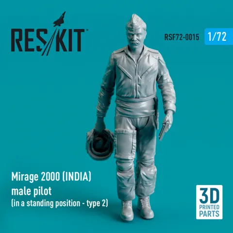 3D tištěná figurka Reskit RSF72-0015 pilot Mirage 2000 Indie ve stoje, měřítko 1/72