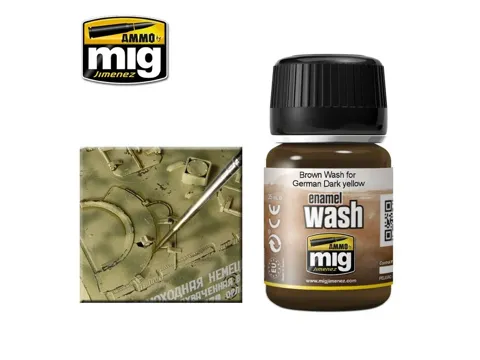 Lahvička emailového washe AMMO Mig A.MIG-1000 Brown Wash for German Dark Yellow, 35 ml