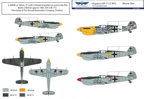 Sada obtisků a resinových dílů S.B.S. Model BUC-32003 Hispano HA-1112 M1L v měřítku 1/32