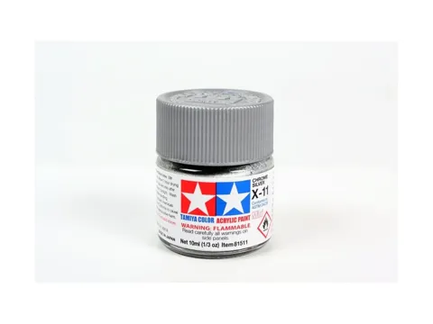 Lahvička akrylové barvy Tamiya Acrylic Mini X-11 Chrome Silver 81511, 10 ml