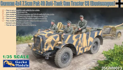 Krabice plastikové stavebnice Gecko Models 35GM0073 německý tahač 4x4 C8 Beutewagen v měřítku 1/35