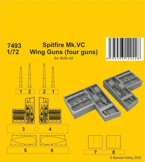 Resinová sada CMK 7493 křídelní kanóny Spitfire Mk.Vc 1/72 pro stavebnici Airfix