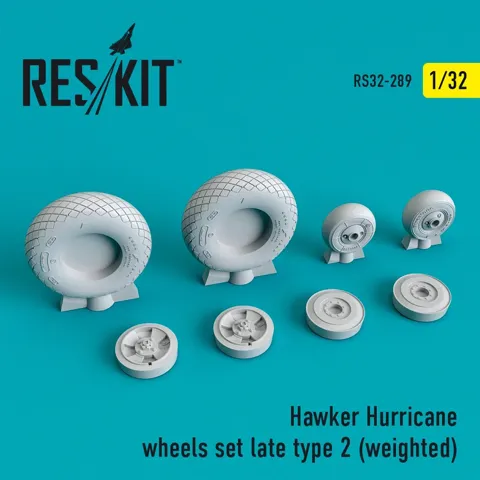 Sada kol Reskit RS32-0289 pro Hawker Hurricane 1/32, zatížené pneumatiky pozdního typu 2