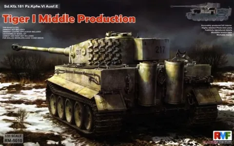 Krabice stavebnice Rye Field Model RFM5010 Tiger I střední série 1/35 s plným interiérem