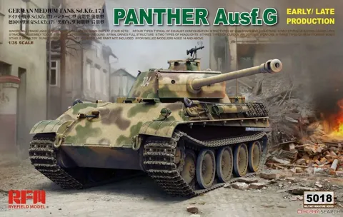 Krabice plastikové stavebnice Rye Field Model RFM5018 Panther Ausf. G v měřítku 1/35