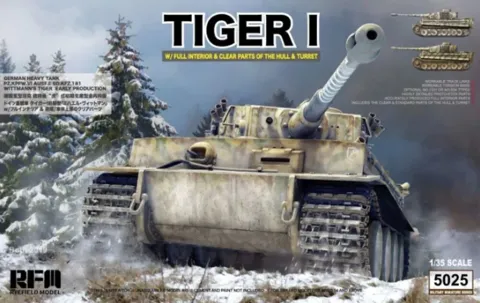 Krabice plastikové stavebnice Rye Field Model RFM5025 Tiger I early production v měřítku 1/35