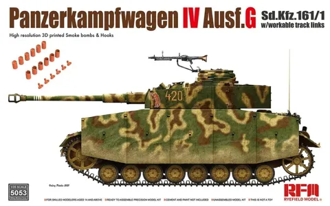 Krabice plastikové stavebnice Rye Field Model RFM5053 Pz.Kpfw.IV Ausf.G bez interiéru v měřítku 1/35